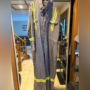 Gray Coverall Jumpsuit with Hi-Vis Yellow Stripes